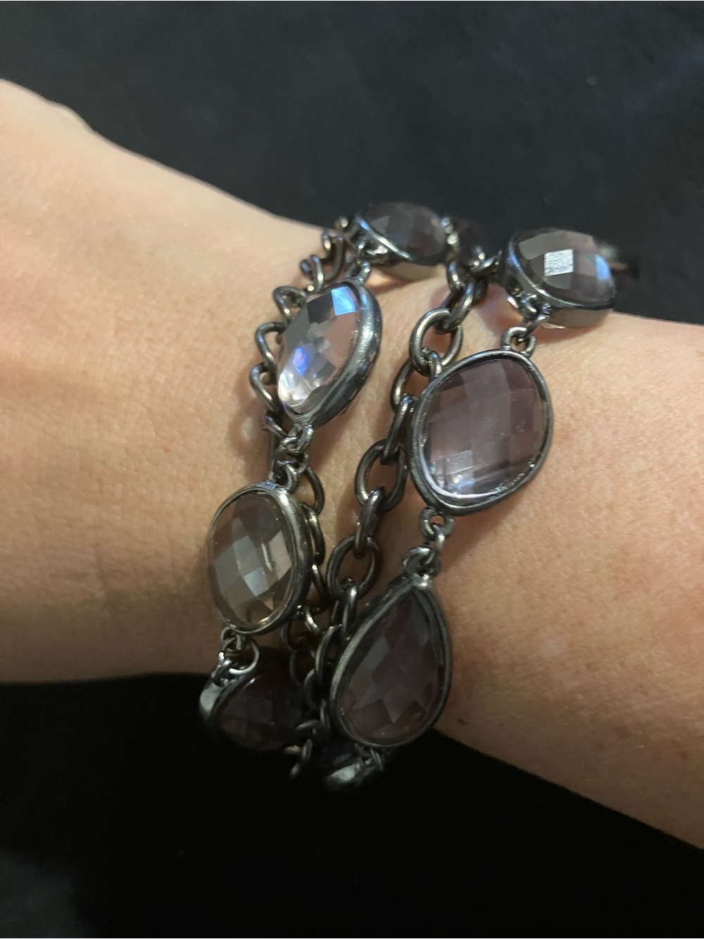 Simply Vera Vera Wang Gray-Smoke Faceted Teardrop & Oval Link Bracelet